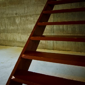 The staircase in basement of foundation at Euless, TX