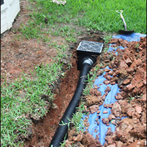 The French drain system in garden at Euless, TX